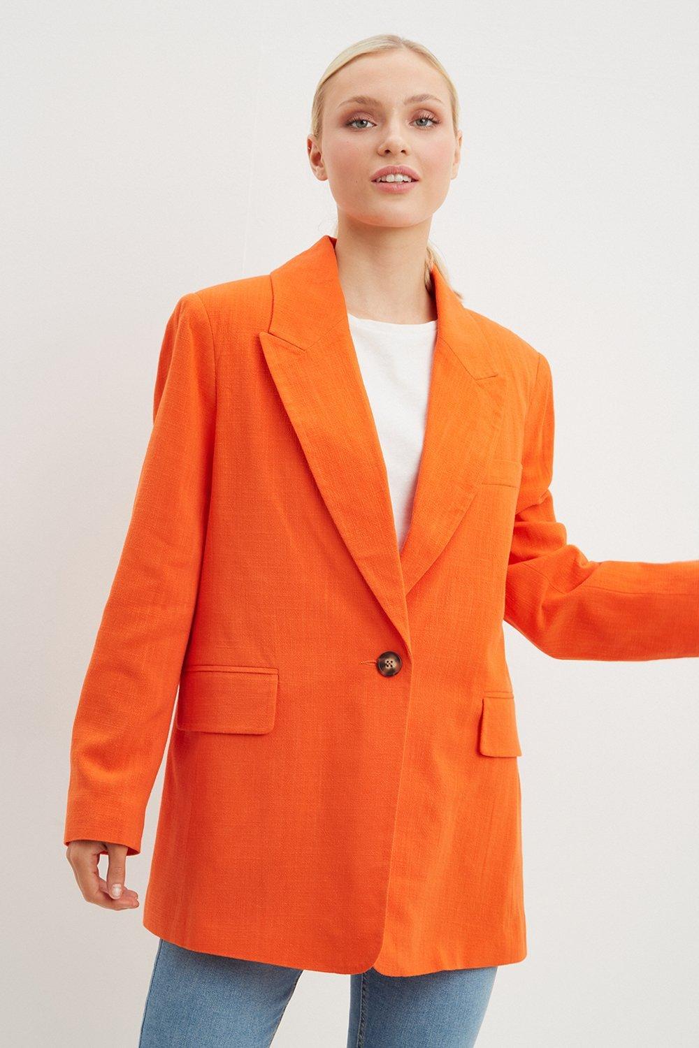 Women’s Petite Longline Linen Look Boyfriend Jacket - orange - 12