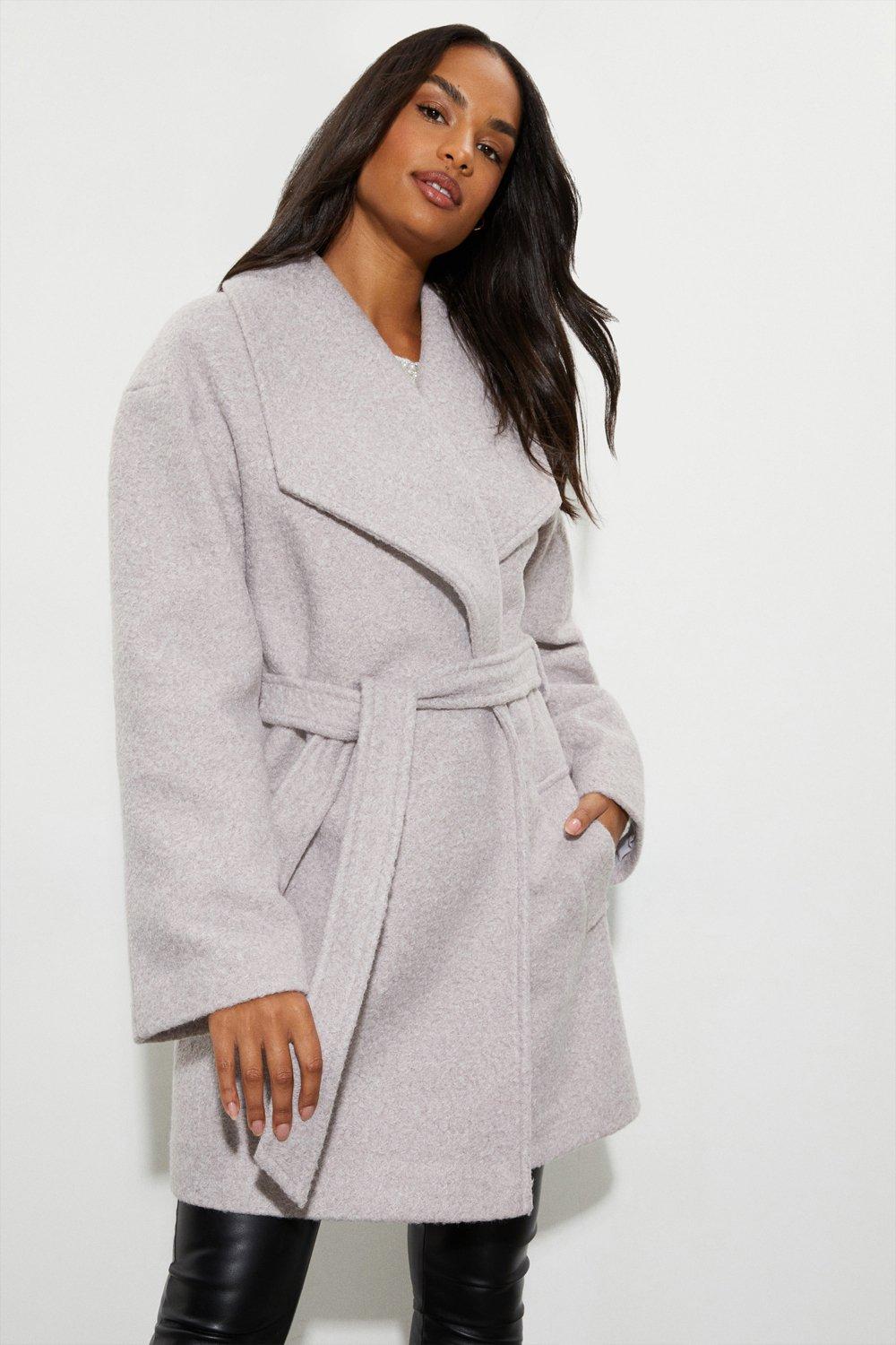 Women’s Short Boucle Wrap Coat - grey marl - 16