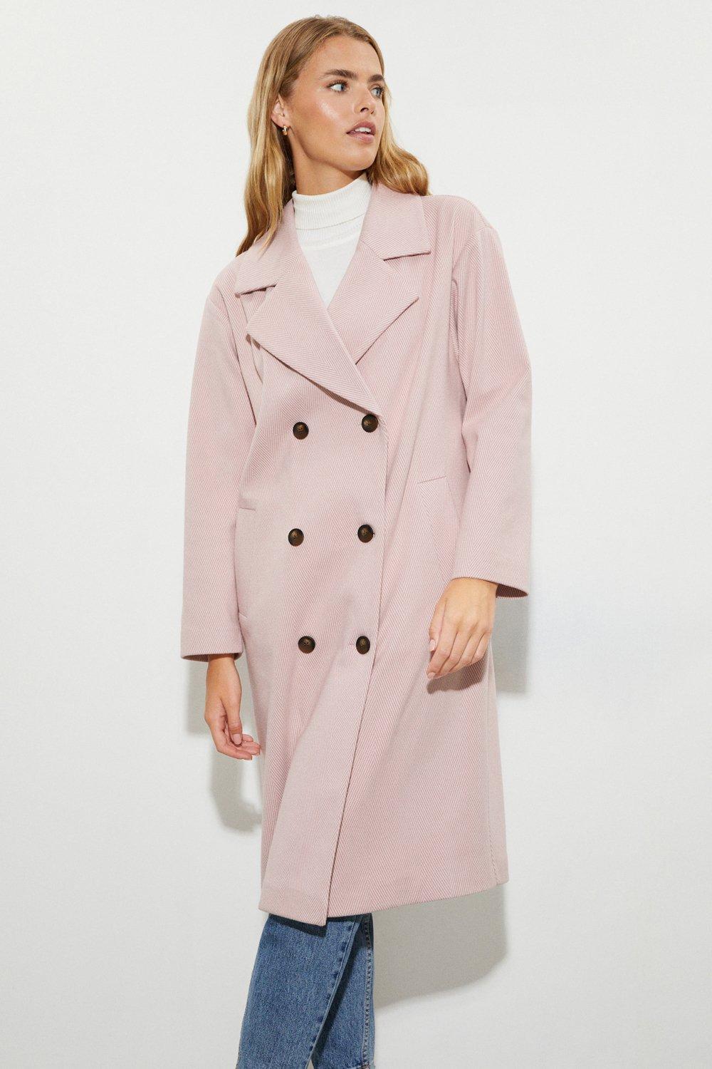 Women’s Longline Herringbone Coat - pink - 10