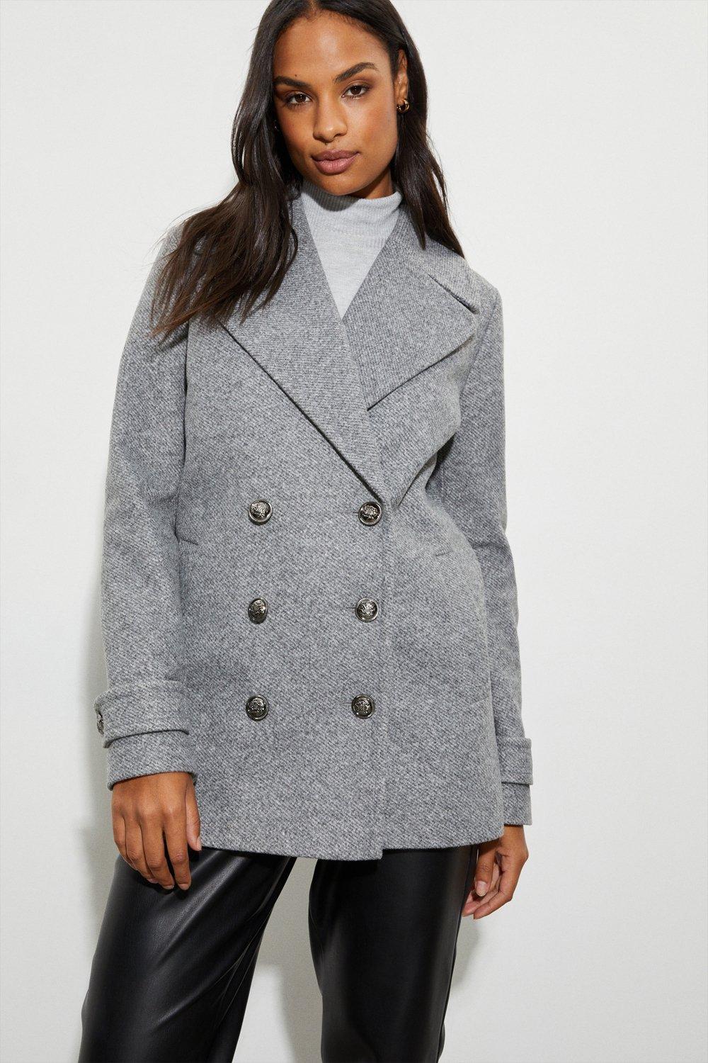 Women’s Military Button Peacoat - grey marl - 10