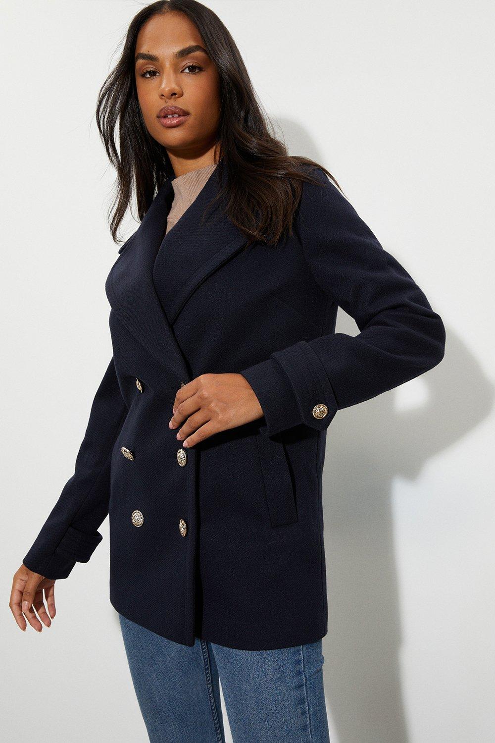 Women’s Military Button Peacoat - navy - 10