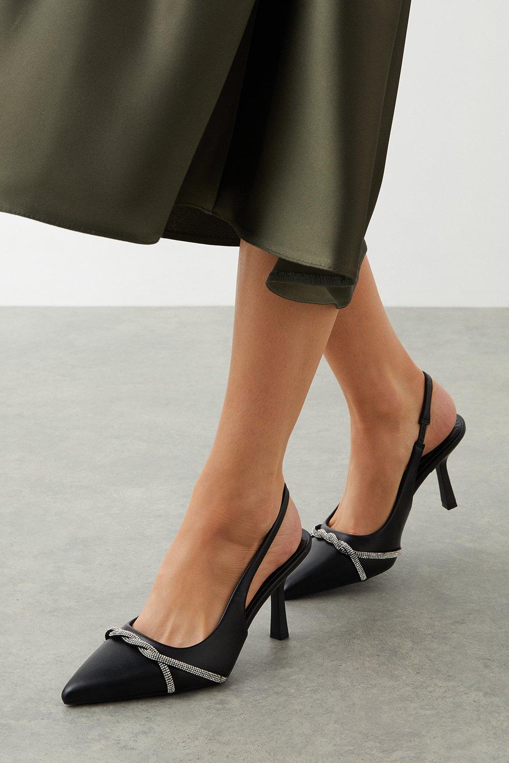 Women’s Bianca Twist Detail Low Sling Back Court Shoes - black - 4
