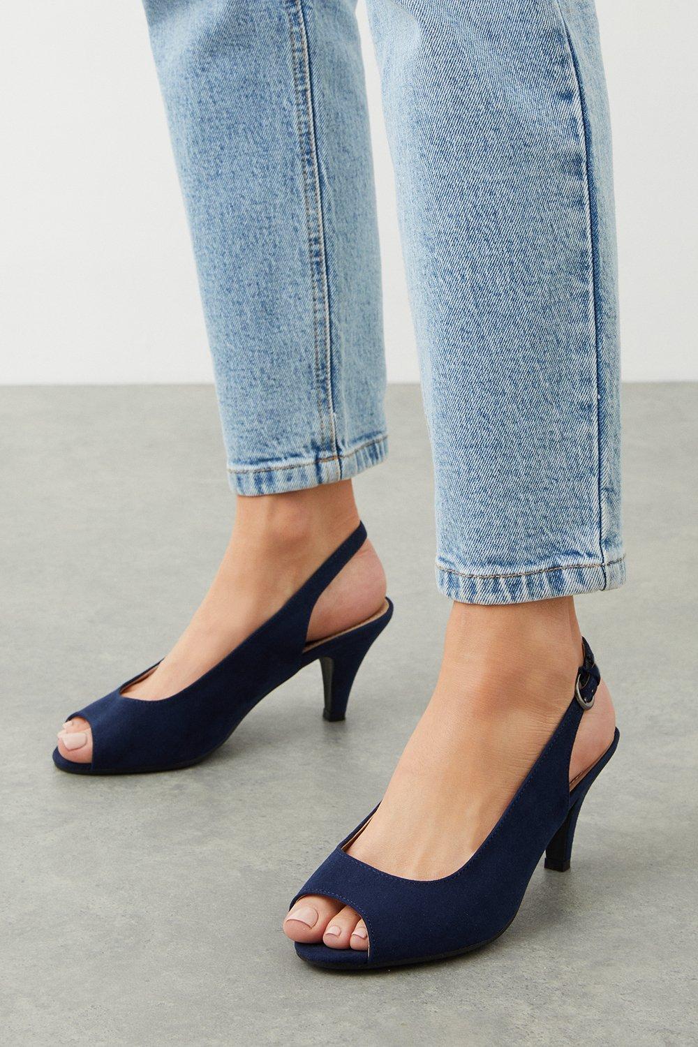 Women’s Good For The Sole: Evelyn Wide Fit Peep Toe Sling Back - navy - 7