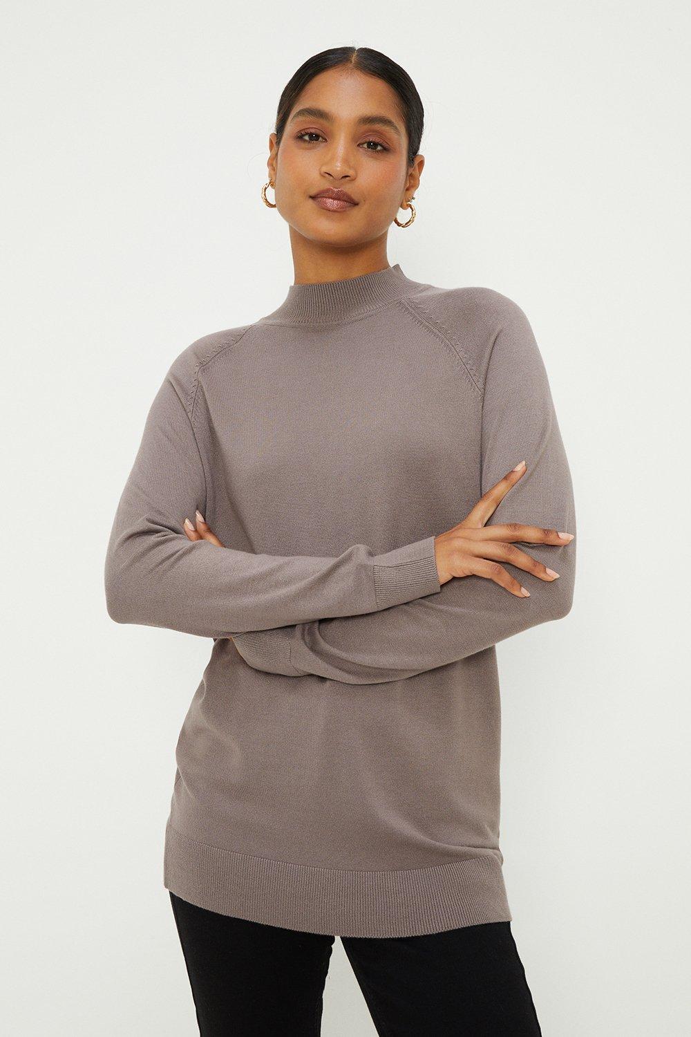 Women’s Funnel Neck Tunic Jumper - taupe - S