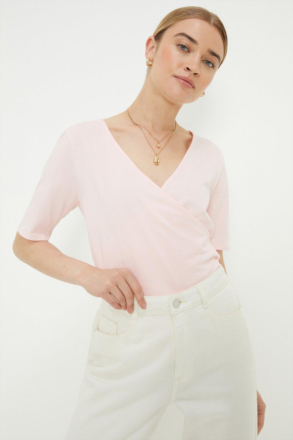 Women’s Short Sleeve Wrap Top - pink - M