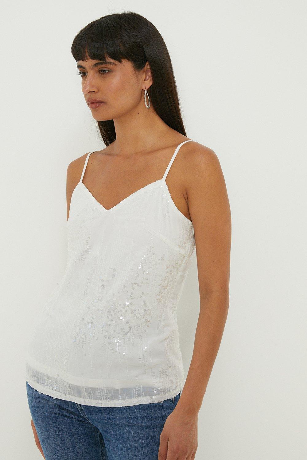 Women’s Sequin Strappy Cami - ivory - 8