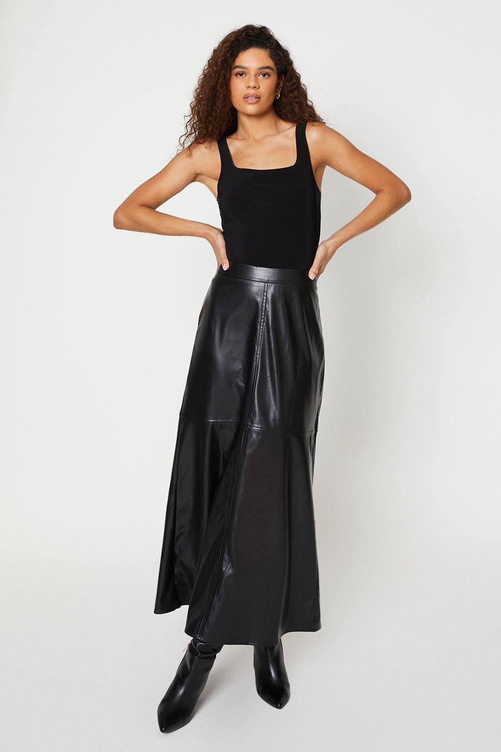 Women’s Tall Faux Leather Midaxi A Line Skirt - black - 18