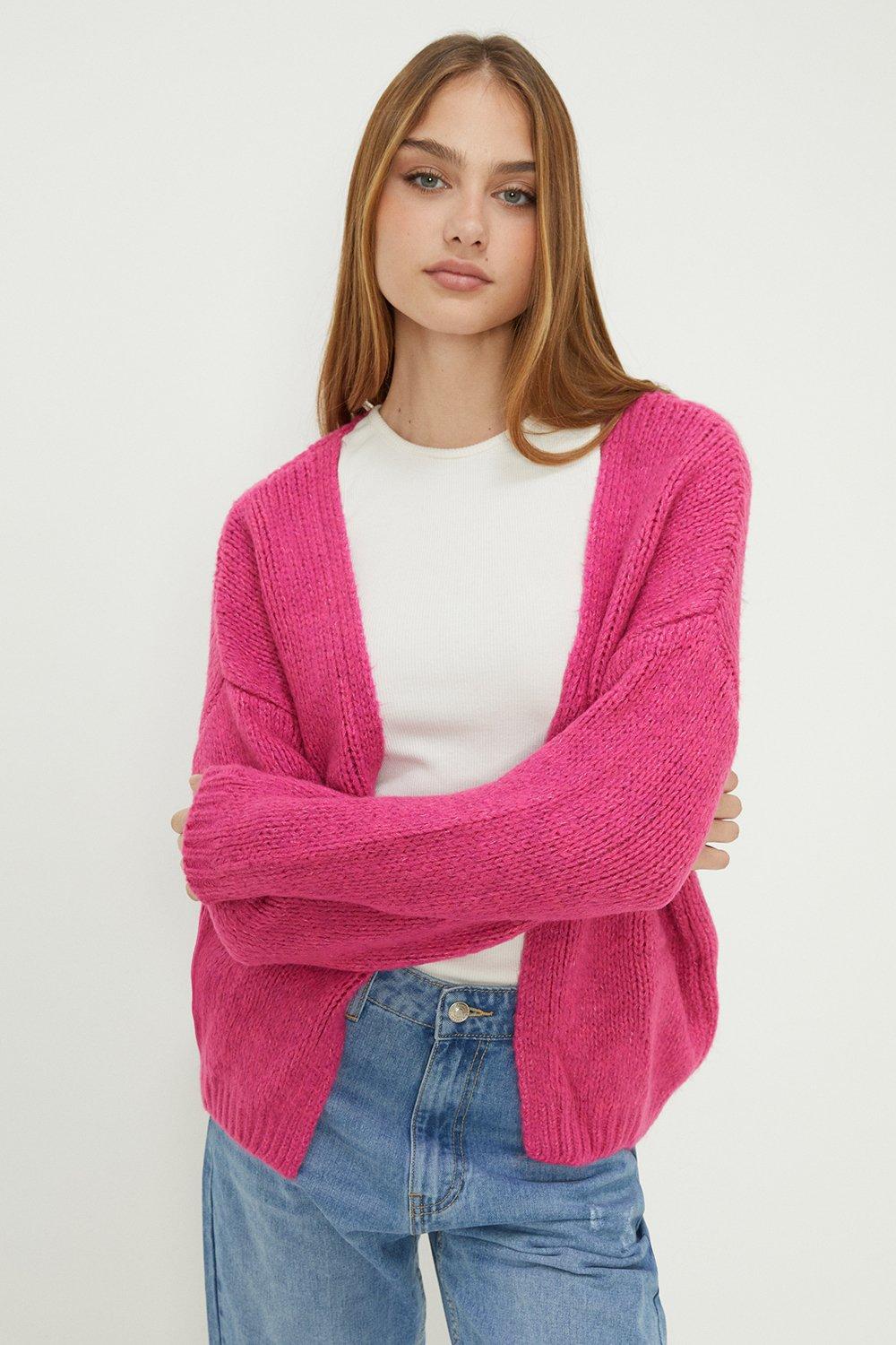 Women’s Chunky Knit Oversized Batwing Cardigan - pink - S/M