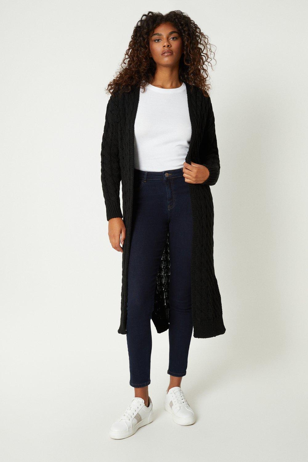 Women’s Cable Knit Maxi Cardigan - black - S