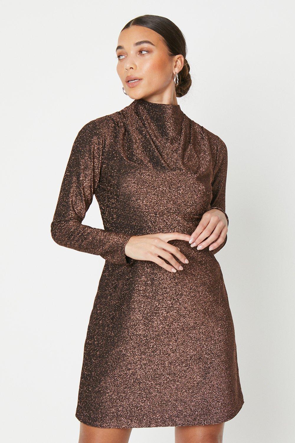 Women’s Sparkle Mini Dress - bronze - 18