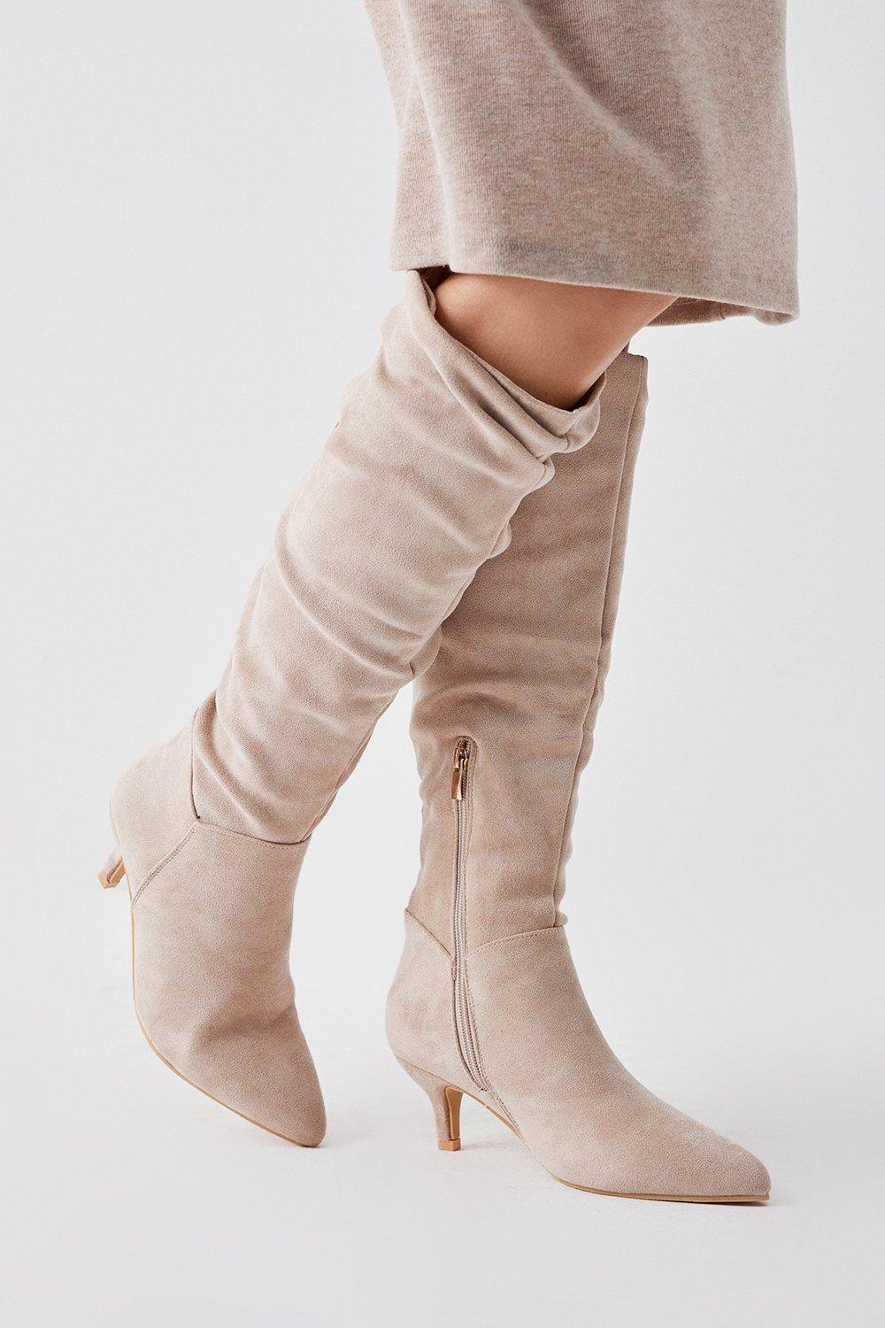 Women’s Khloe Knee High Low Heel Ruched Boots - beige - 6