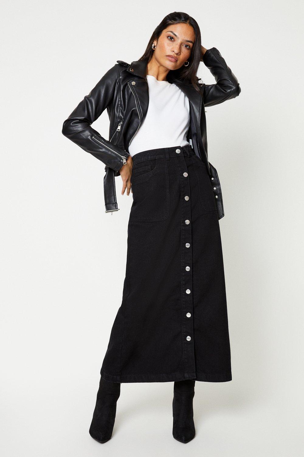 Women’s Denim Button Through A Line Midaxi Skirt - black - 10