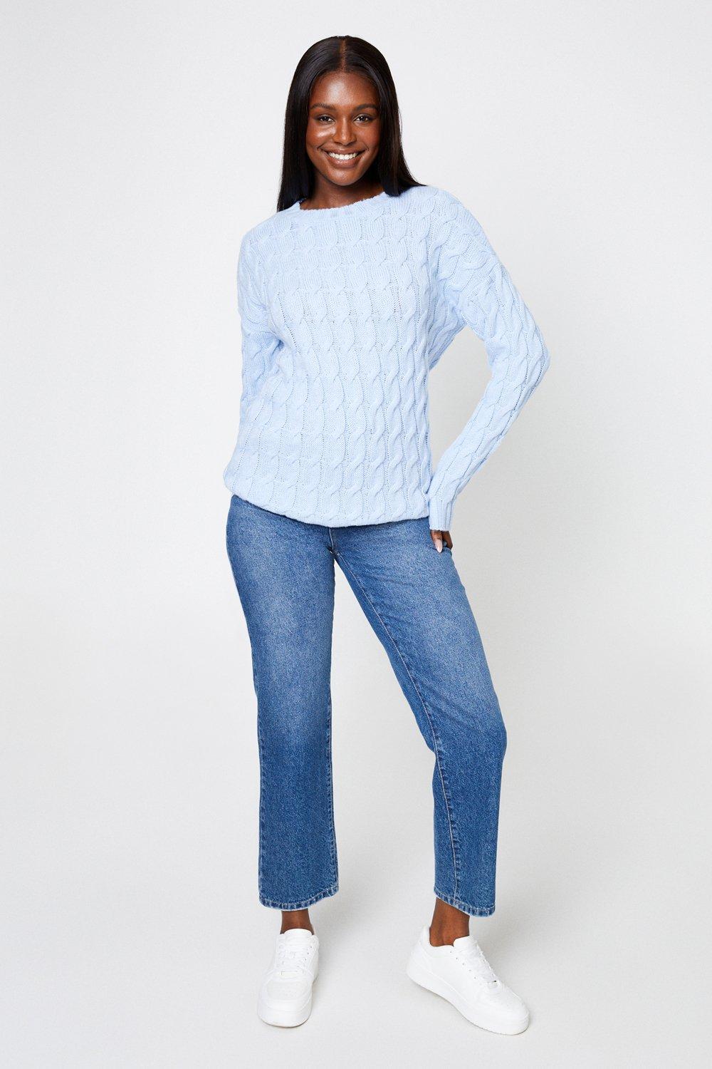 Women’s Long Sleeve Cable Knit Jumper - blue - M