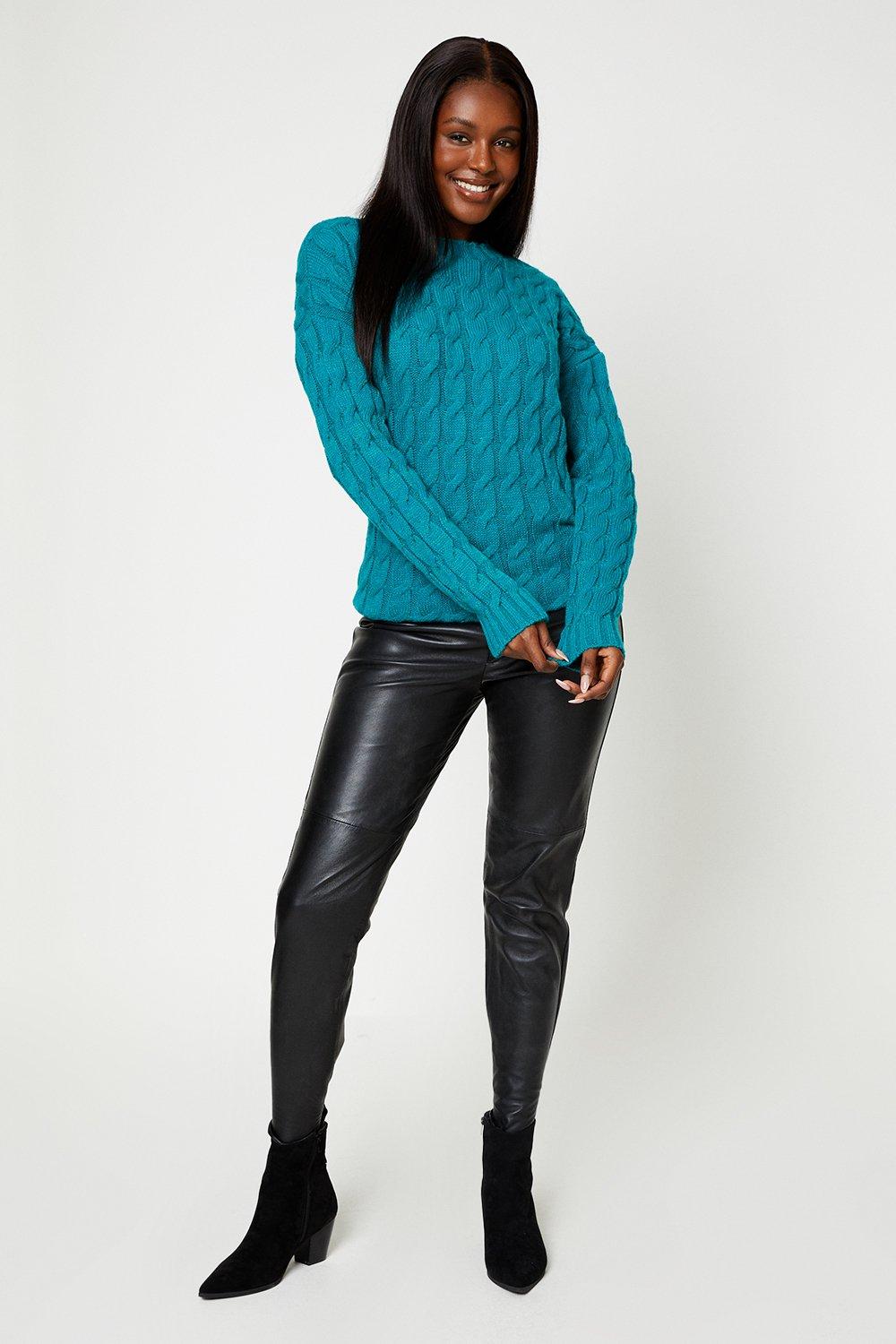 Women’s Long Sleeve Cable Knit Jumper - green - S