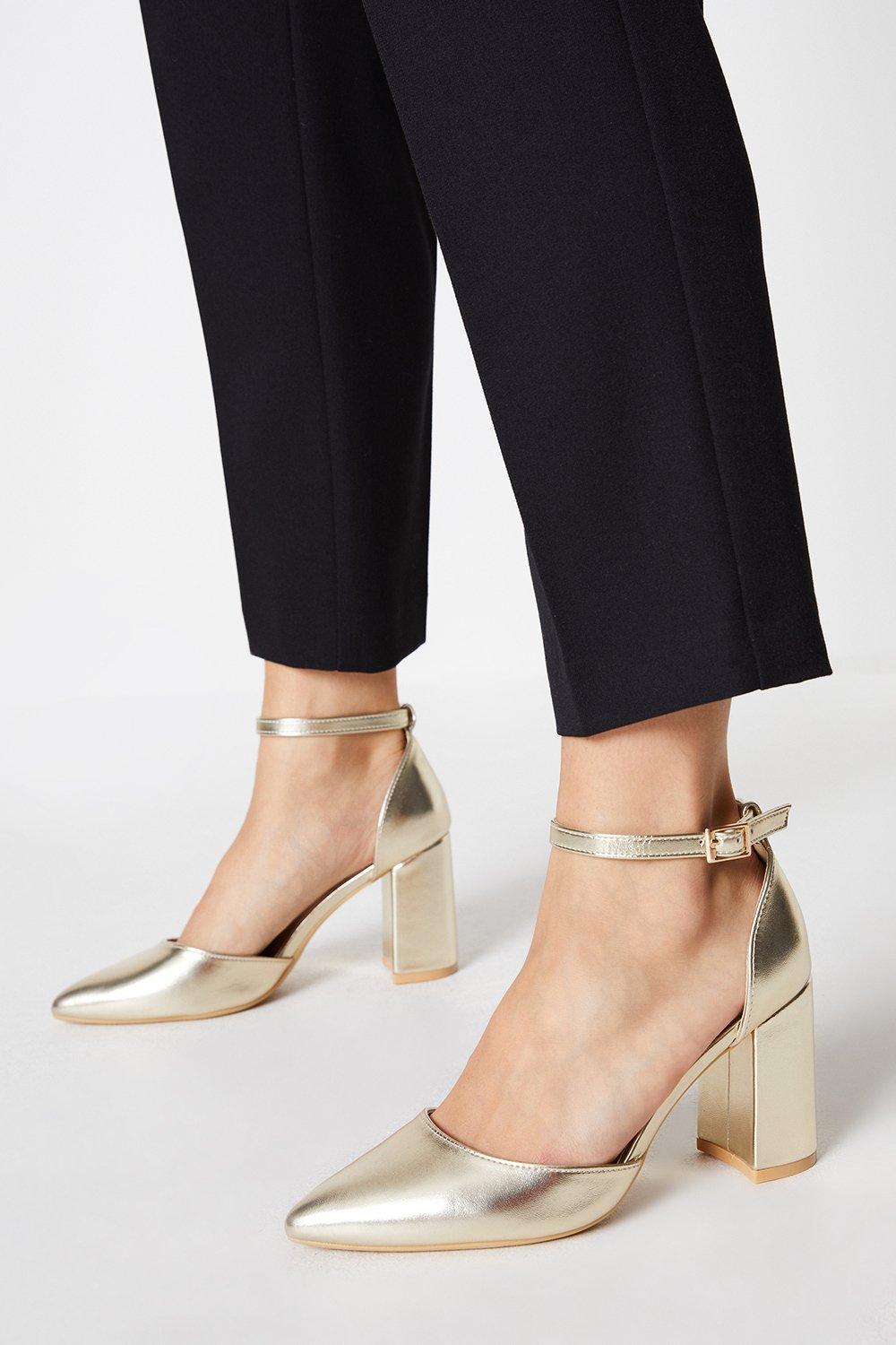 Women’s Principles: Celina Mid Heel Two Part Court Shoes - gold - 8