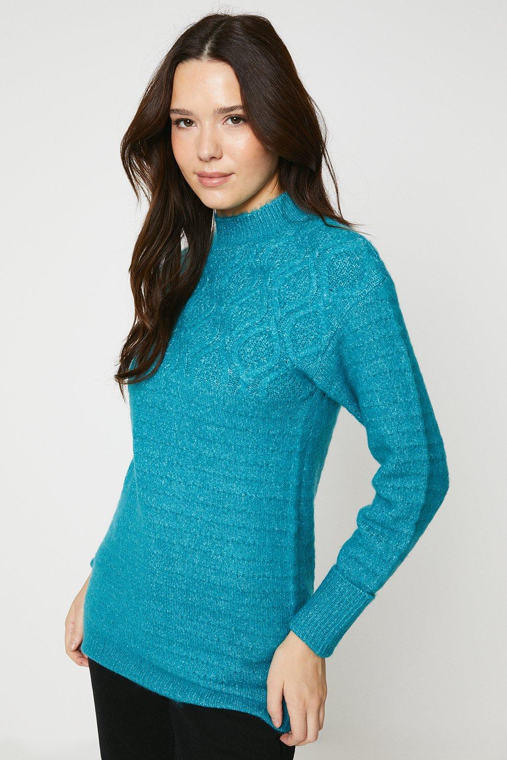 Women’s Mix Cable Stitch Longline Knitted Tunic - green - M