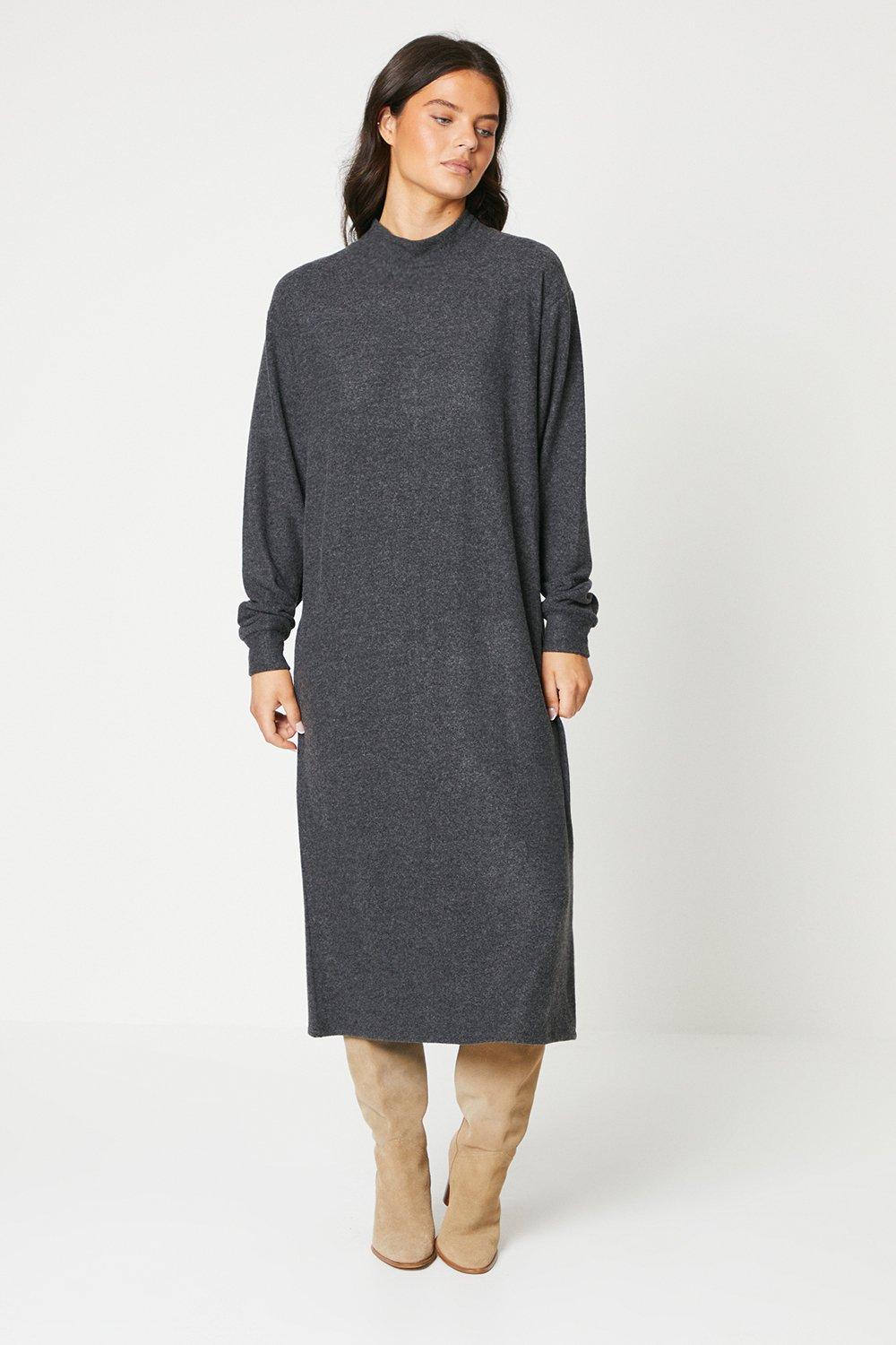Women’s Soft Touch Roll Neck Midi Dress - charcoal - 10