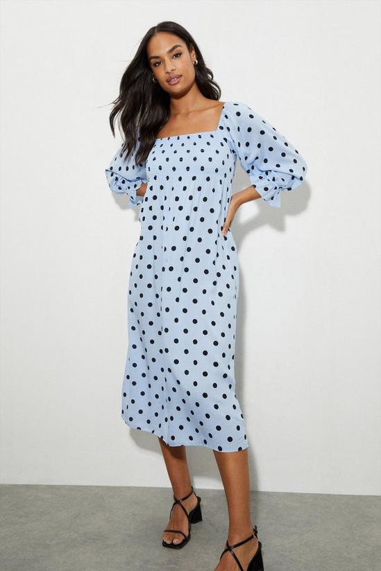 Dorothy Perkins Blue Spot Shirred Top Midi Dress 1