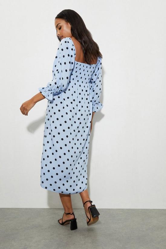 Dorothy Perkins Blue Spot Shirred Top Midi Dress 3
