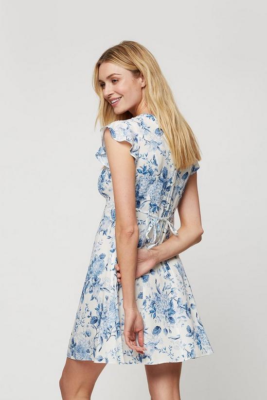 Dorothy Perkins Blue Floral V Neck Frill Mini Dress 3