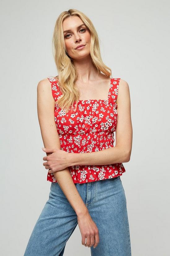 Dorothy Perkins Red Ditsy Floral Shirred Waist Cami 1
