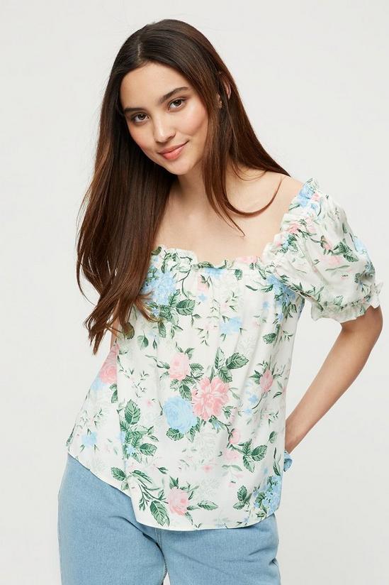 Dorothy Perkins Petite Blue Floral Gypsy Top 1