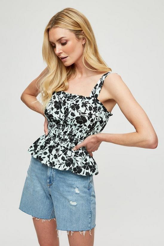 Dorothy Perkins Mint And Black Floral Shirred Waist Cami Top 1
