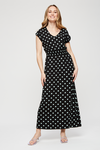 Dorothy Perkins Black Sage Spot Roll Sleeve Maxi Dress thumbnail 1