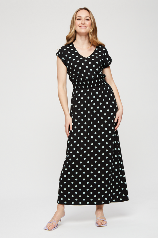 Dorothy Perkins Black Sage Spot Roll Sleeve Maxi Dress 1