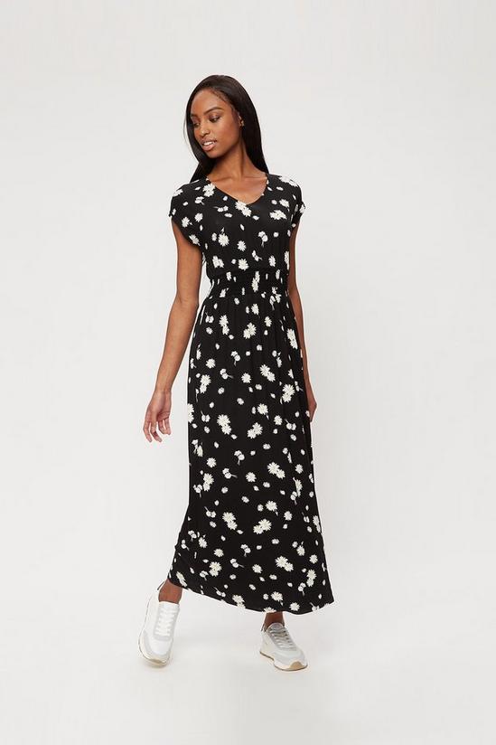 Dorothy Perkins Black Daisy Roll Sleeve Maxi Dress 2