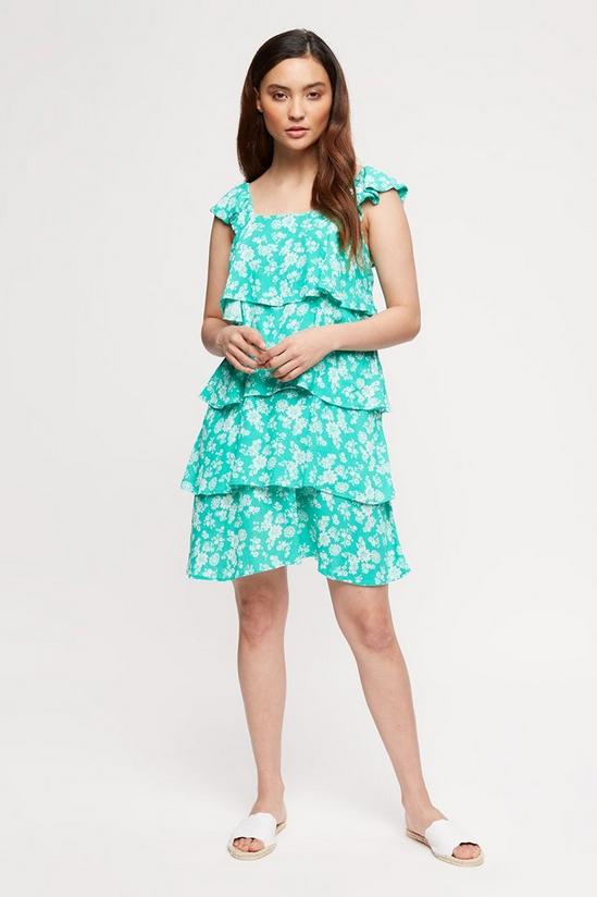 Dorothy Perkins Petite Green And White Floral Tiered Dress 1