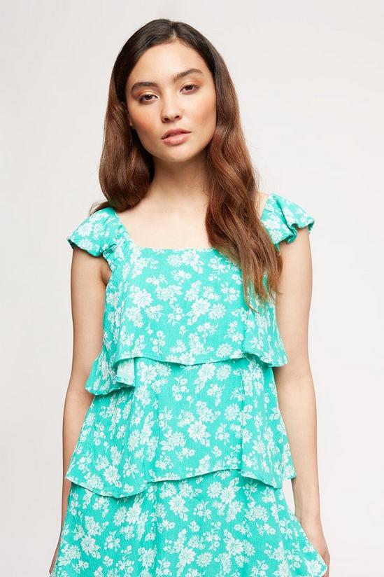 Dorothy Perkins Petite Green And White Floral Tiered Dress 4
