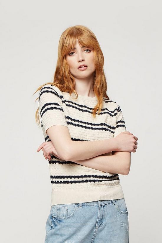 Dorothy Perkins Ivory/navy Stripe Knitted Textured Tee 1