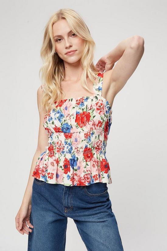 Dorothy Perkins Blue Red Floral Shirred Waist Cami Top 1