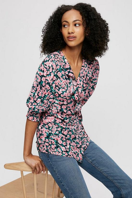 Dorothy Perkins Tall Pink And Green Floral Wrap Top 1