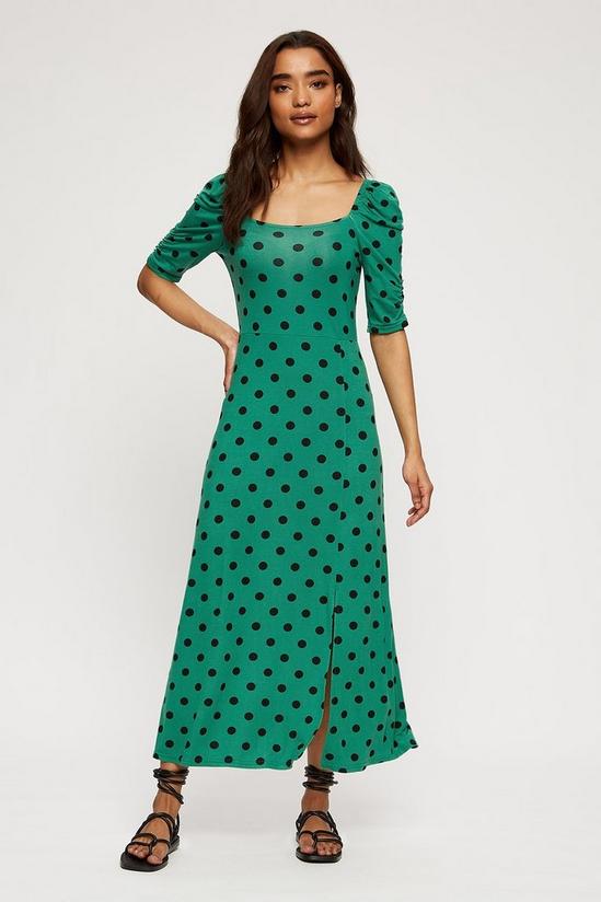 Dorothy Perkins Petite Green Polka Dot Square Neck Midi Dress 2