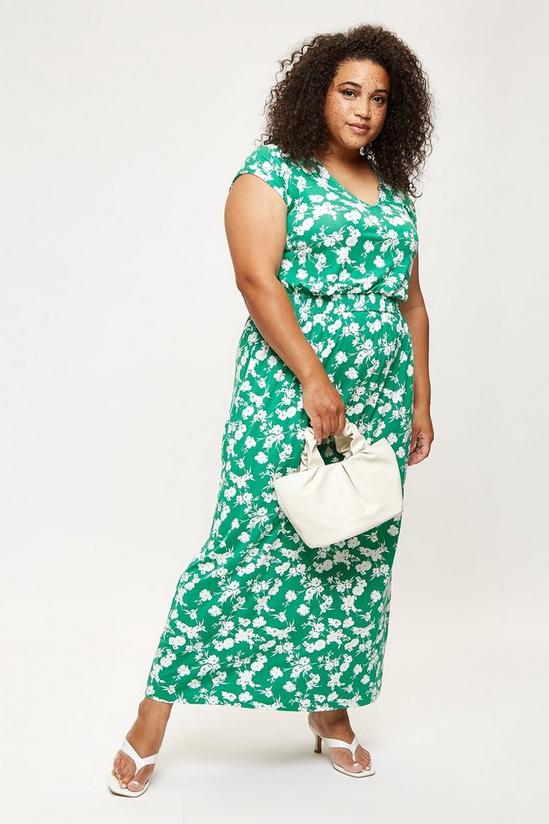 Dorothy Perkins Curve Green Short Sleeve Ditsy Maxi Dress 1