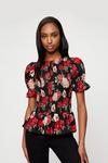 Dorothy Perkins Large Red And Pink Rose Shirred Body Top thumbnail 1