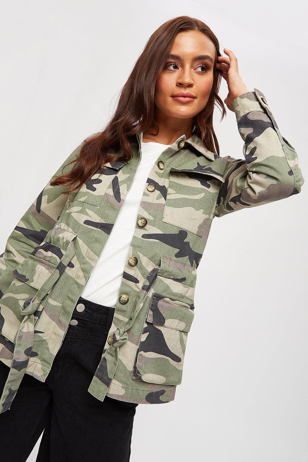 Jackets & Coats, Camo 4 Pocket Belted Shacket