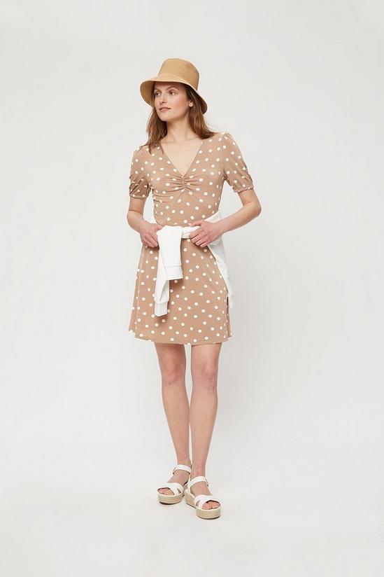 Dorothy Perkins Taupe Spot Ruched Front Fit And Flare Dress 2