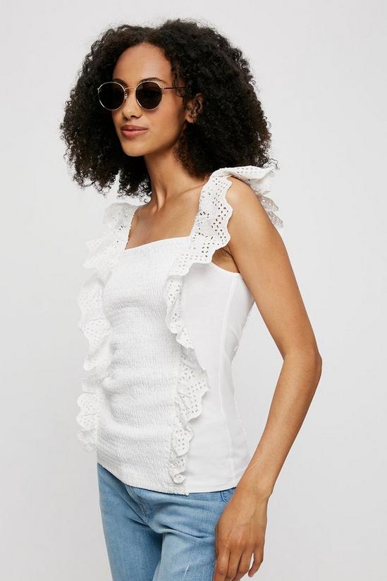 Dorothy Perkins Tall White Shirred Body Broderie Frill Top 1