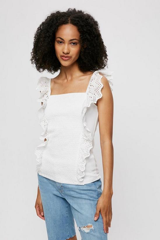 Dorothy Perkins Tall White Shirred Body Broderie Frill Top 2