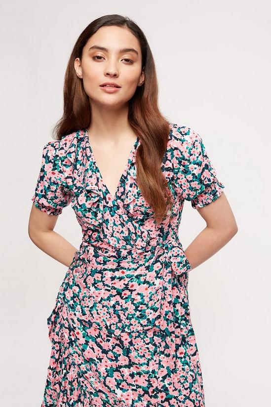 Dorothy Perkins Petite Pink And Green Floral Frill Wrap Top 2