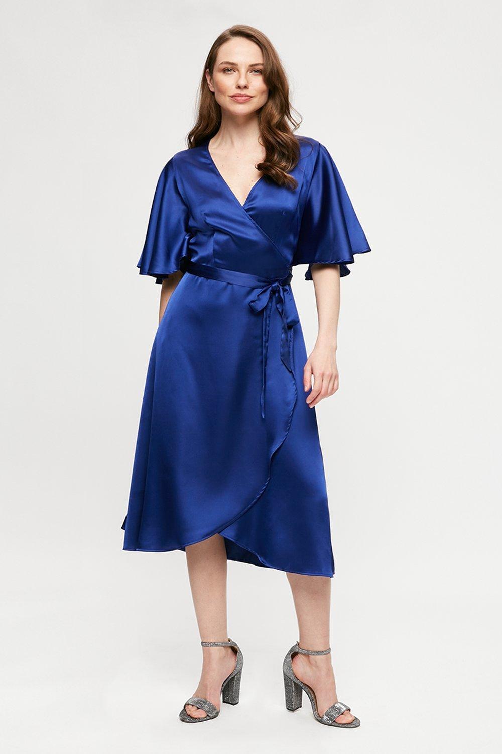 Blue Wrap Midi Dress