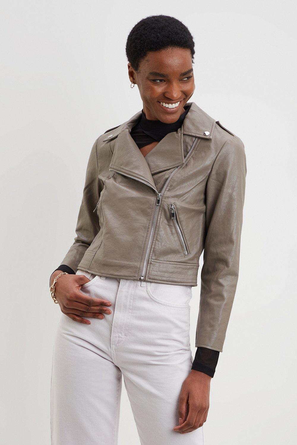 Jackets Coats Mushroom Cropped Biker Jacket Dorothy Perkins