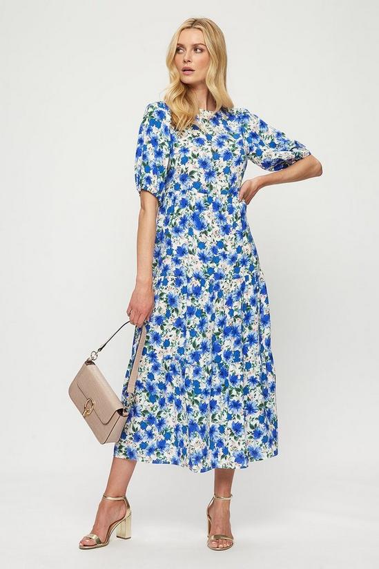 Dorothy Perkins Blue Floral Smock Midi Dress 1