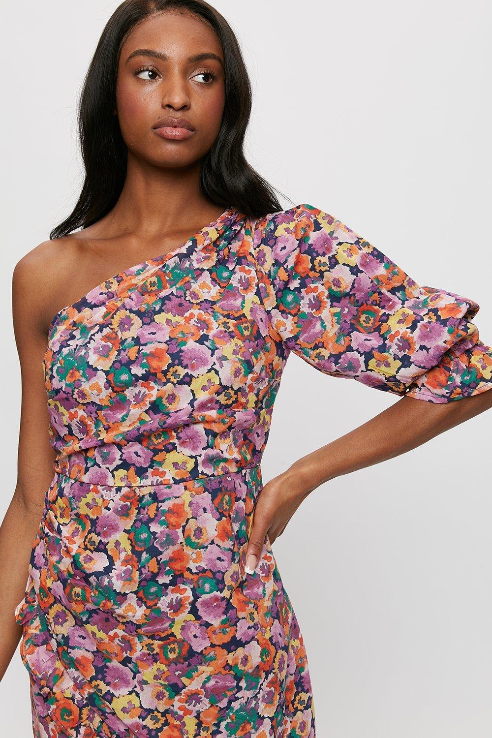 Dresses Bright Floral Puff One Sleeve Mini Dress Dorothy Perkins