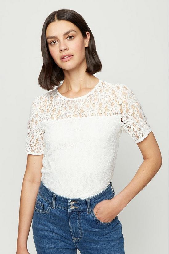 Dorothy Perkins Ivory Puff Sleeve Lace Tee 1