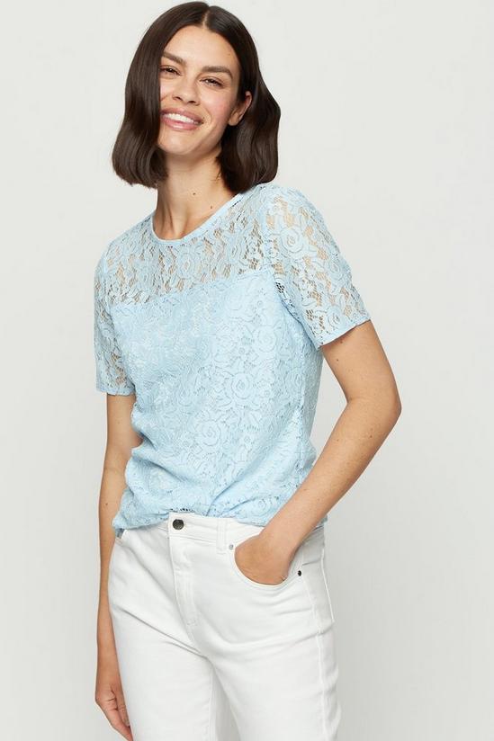 Dorothy Perkins Pale Blue Puff Sleeve Lace Tee 1