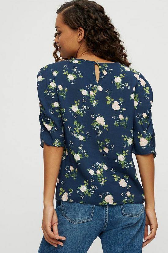 Dorothy Perkins Petite Navy Floral Ruched Sleeve Top 3